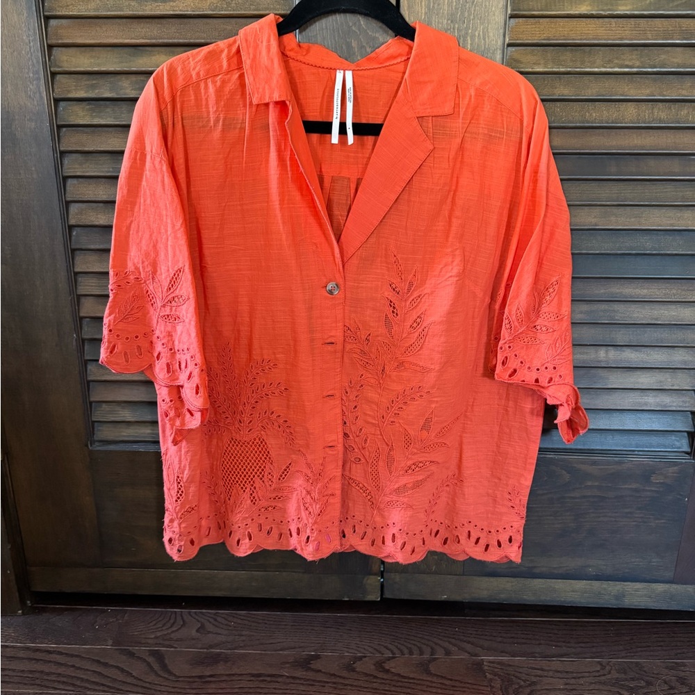 By Anthropologie Orange/Red Button-Up blouse
